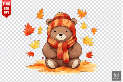 Watercolor Cute Bear Autumn Clipart