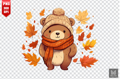 Watercolor Cute Bear Autumn Clipart