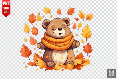 Watercolor Cute Bear Autumn Clipart