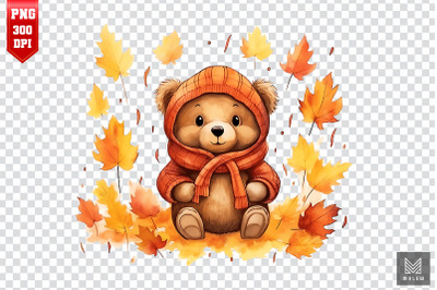 Watercolor Cute Bear Autumn Clipart