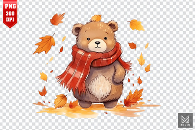 Watercolor Cute Bear Autumn Clipart