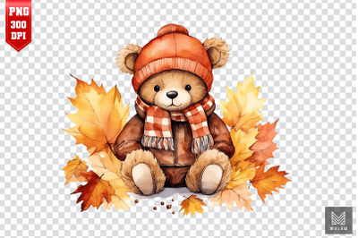 Watercolor Cute Bear Autumn Clipart