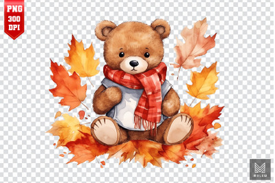 Watercolor Cute Bear Autumn Clipart