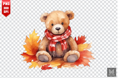 Watercolor Cute Bear Autumn Clipart