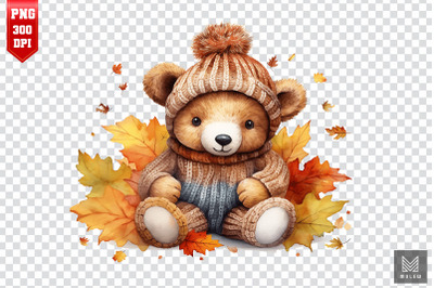 Watercolor Cute Bear Autumn Clipart