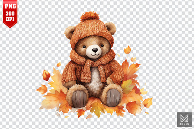 Watercolor Cute Bear Autumn Clipart