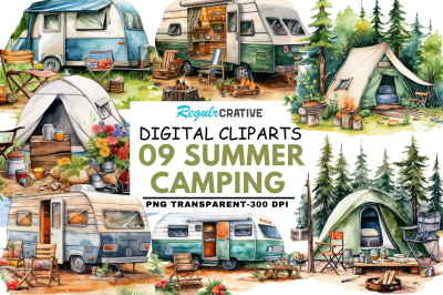 Summer Camping Watercolor Clipart