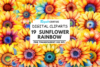 Sunflower Rainbow Watercolor Clipart