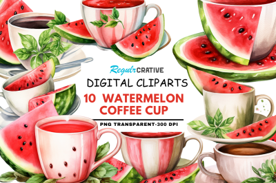 Watermelon Coffee Cup Watercolor Clipart