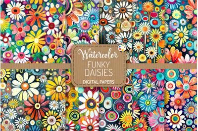 Funky Daisies - Watercolor Digital Paper Patterns Set 4
