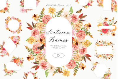 Early Autumn Frames Watercolor Fall Floral Clipart