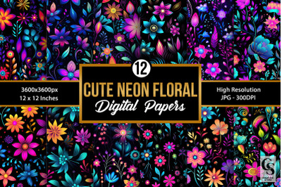 Cute Neon Floral Seamless Patterns
