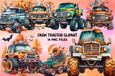 Watercolor Farm Red Tractor Clipart