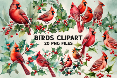 Red Cardinal Birds Christmas Clipart