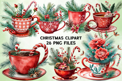 Watercolor Christmas Coffee Vintage Clipart