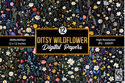 Ditsy Wildflowers Patterns Digital Papers