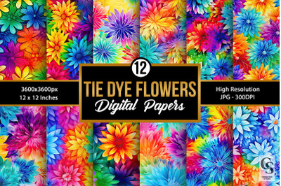 Rainbow Tie Dye Floral Pattern Digital Papers