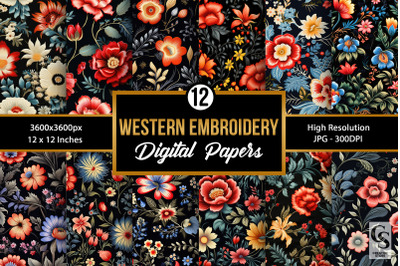 Western Embroidery Flowers Pattern Digital Papers