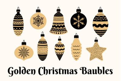 Golden Christmas Baubles PNG Clipart