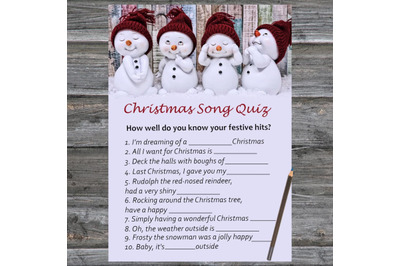 Snowman Christmas card&2C;Christmas Song Trivia Game Printable