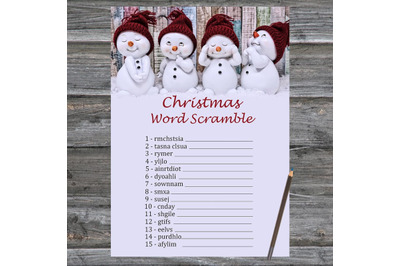 Snowman Christmas card,Christmas Word Scramble Game Printable