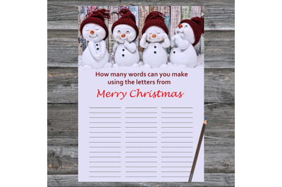 Snowman Christmas card,How Many Words Can You Make From MerryChristmas