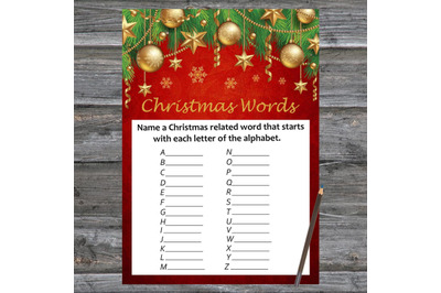 Gold toys Christmas card,Christmas Word A-Z Game Printable