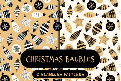 Golden Christmas Baubles Seamless Patterns &amp; Digital Papers