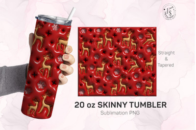 3D Inflated Reindeer Tumbler Wrap, Christmas Sublimation PNG