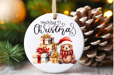 Christmas Bear Ornament, PNG for Sublimation, Animal Design, Digital D