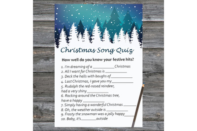 Winter Landscape Christmas card,Christmas Song Trivia Game Printable