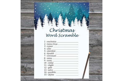 Winter Landscape Christmas card,Christmas Word Scramble Game Printable