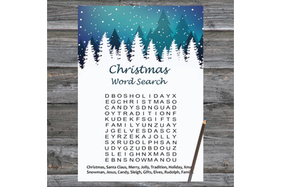 Winter Landscape Christmas card,Christmas Word Search Game Printable