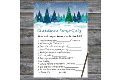 Winter forest Christmas card,Christmas Song Trivia Game Printable