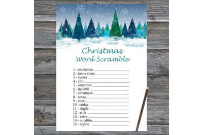 Winter forest Christmas card,Christmas Word Scramble Game Printable