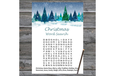 Winter forest Christmas card,Christmas Word Search Game Printable