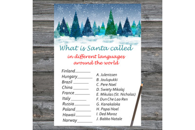 Winter forest Christmas card,Christmas Around the World Game Printable