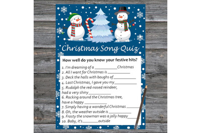 Cute snowman Christmas card,Christmas Song Trivia Game Printable