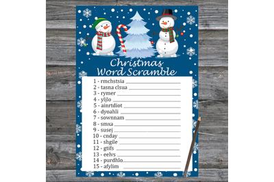 Cute snowman Christmas card,Christmas Word Scramble Game Printable