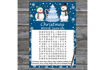 Cute snowman Christmas card,Christmas Word Search Game Printable