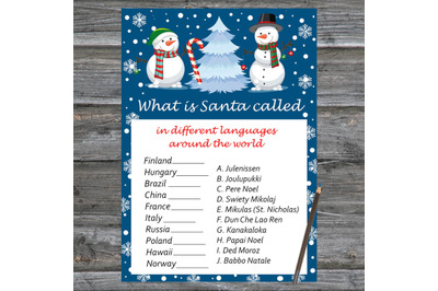 Cute snowman Christmas card,Christmas Around the World Game Printable