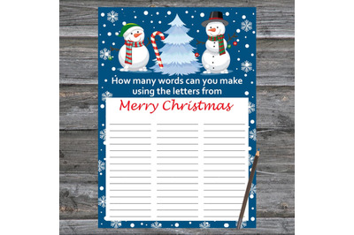 Cute snowman Xmas card,How Many Words Can You Make From Merry Christma