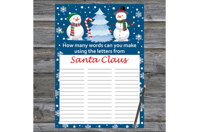 Cute snowman Xmas card,How Many Words Can You Make From Santa Claus