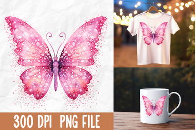 Breast Cancer Pink Glitter Butterfly