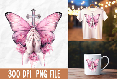 Breast Cancer Pink Butterfly Cross Pray