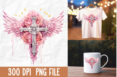 Breast Cancer Pink Angel Wings Cross