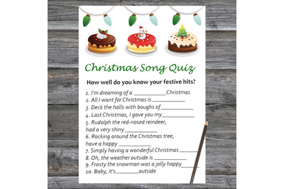 Cake Christmas card,Christmas Song Trivia Game Printable