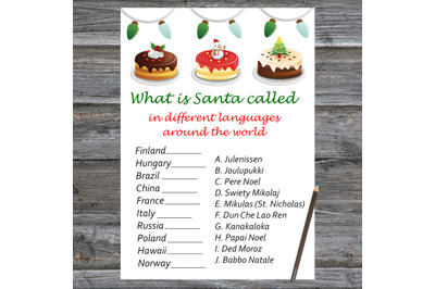 Cake Christmas card,Christmas Around the World Game Printable