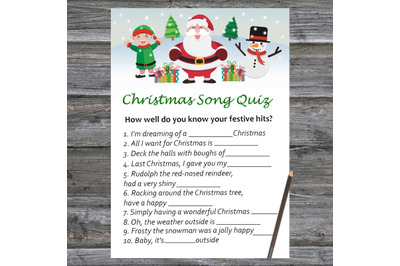 Santa Claus Christmas card,Christmas Song Trivia Game Printable