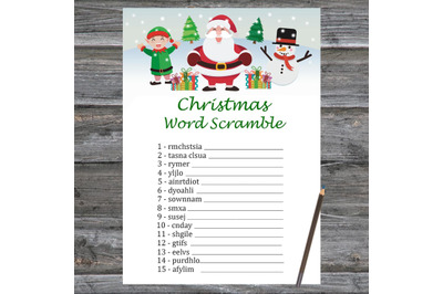 Santa Claus Christmas card,Christmas Word Scramble Game Printable